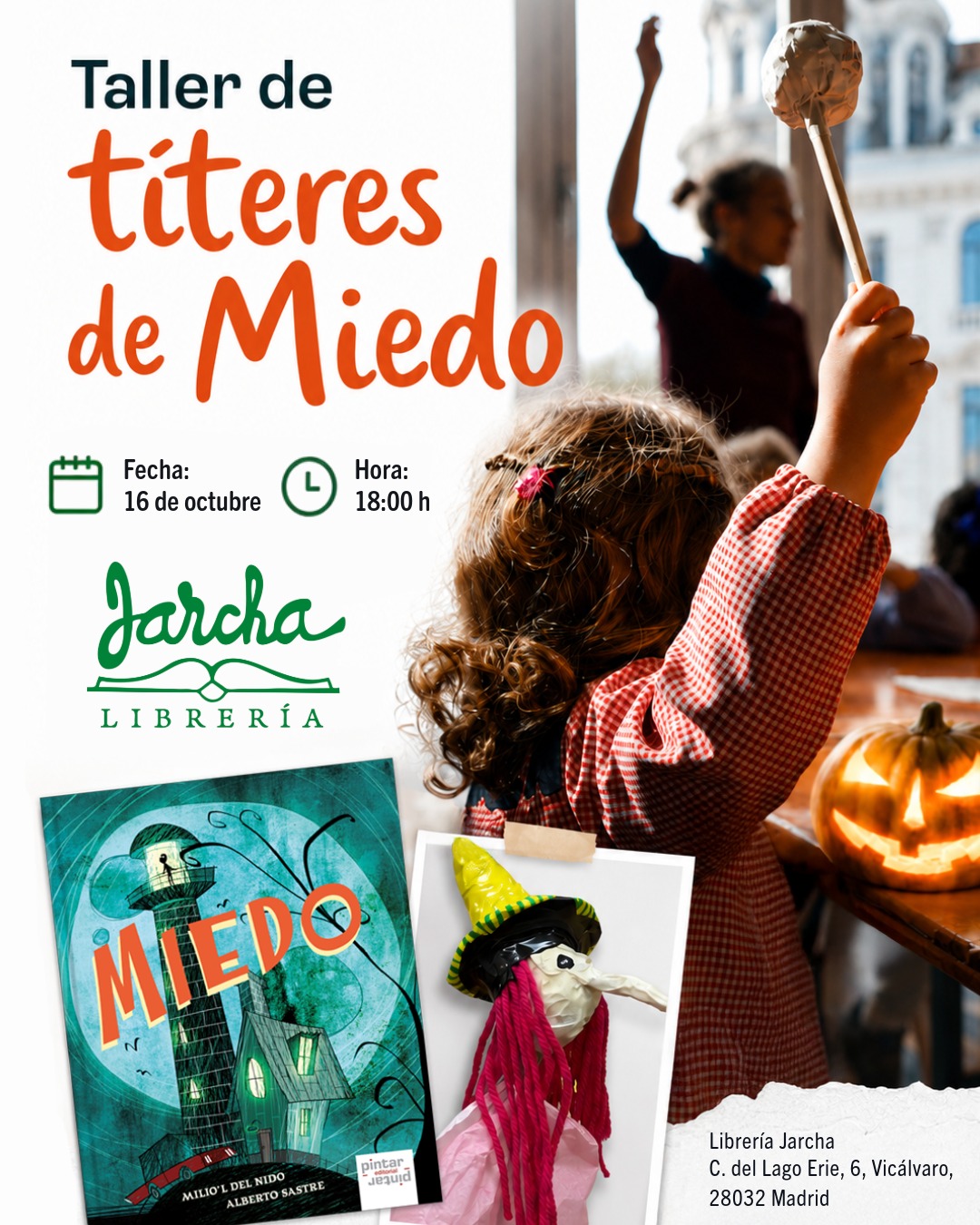Cartel del taller «Títeres de Miedo» en la Librería Jarcha de Madrid.