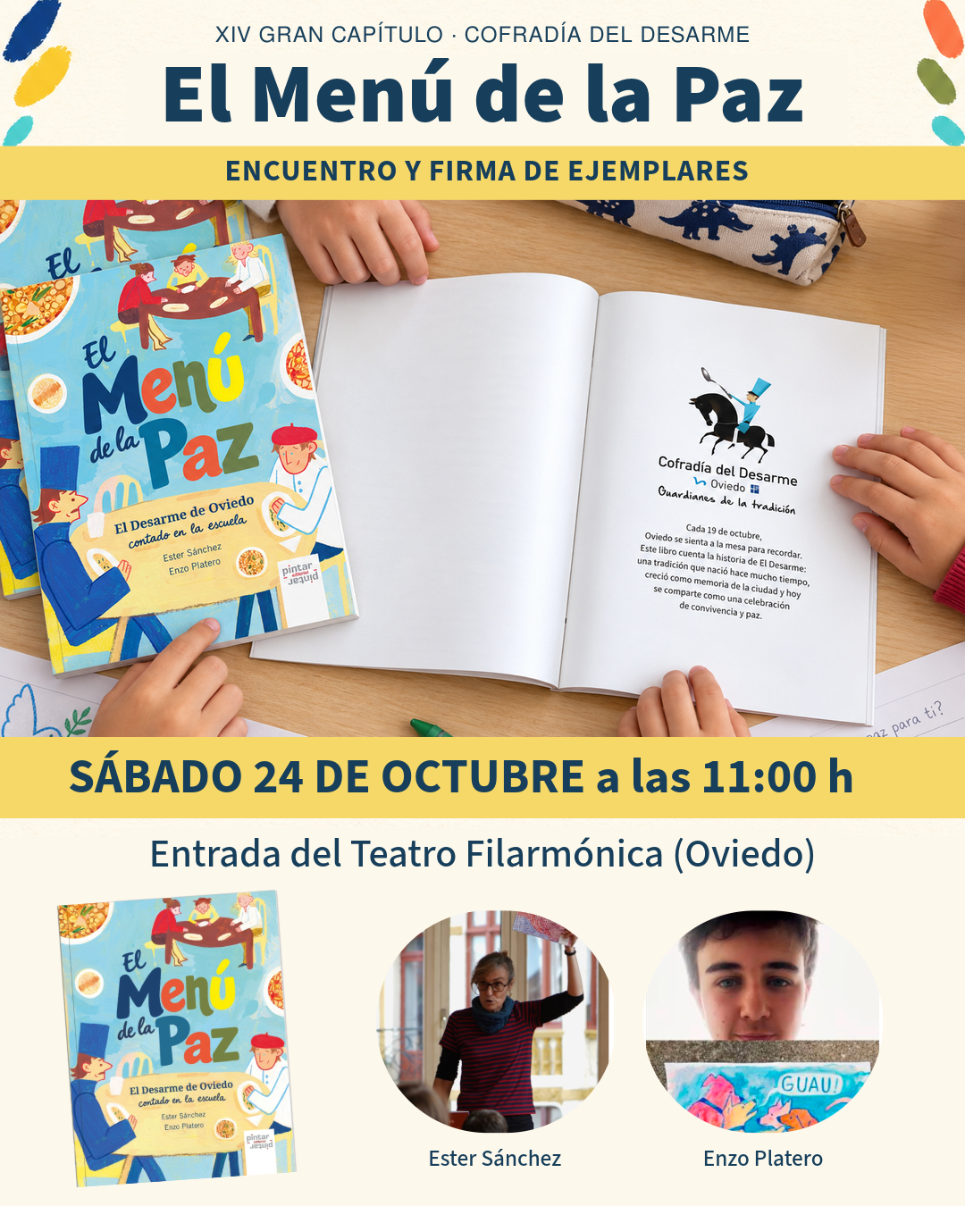 Cartel de «El Menú de la Paz. El Desarme de Oviedo contado en la escuela»